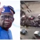 Video: Reactions As Nigerians Storm Tinubu’s Residence For Christmas