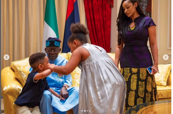 Reactions Trail Photos Of Tinubu With His Son, Seyi, Daughter In-law, And Their Kids