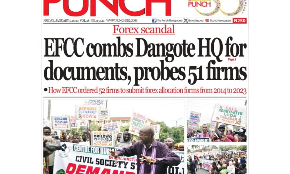 Nigerian Newspapers Daily Front Pages Review | Friday 5th January, 2024